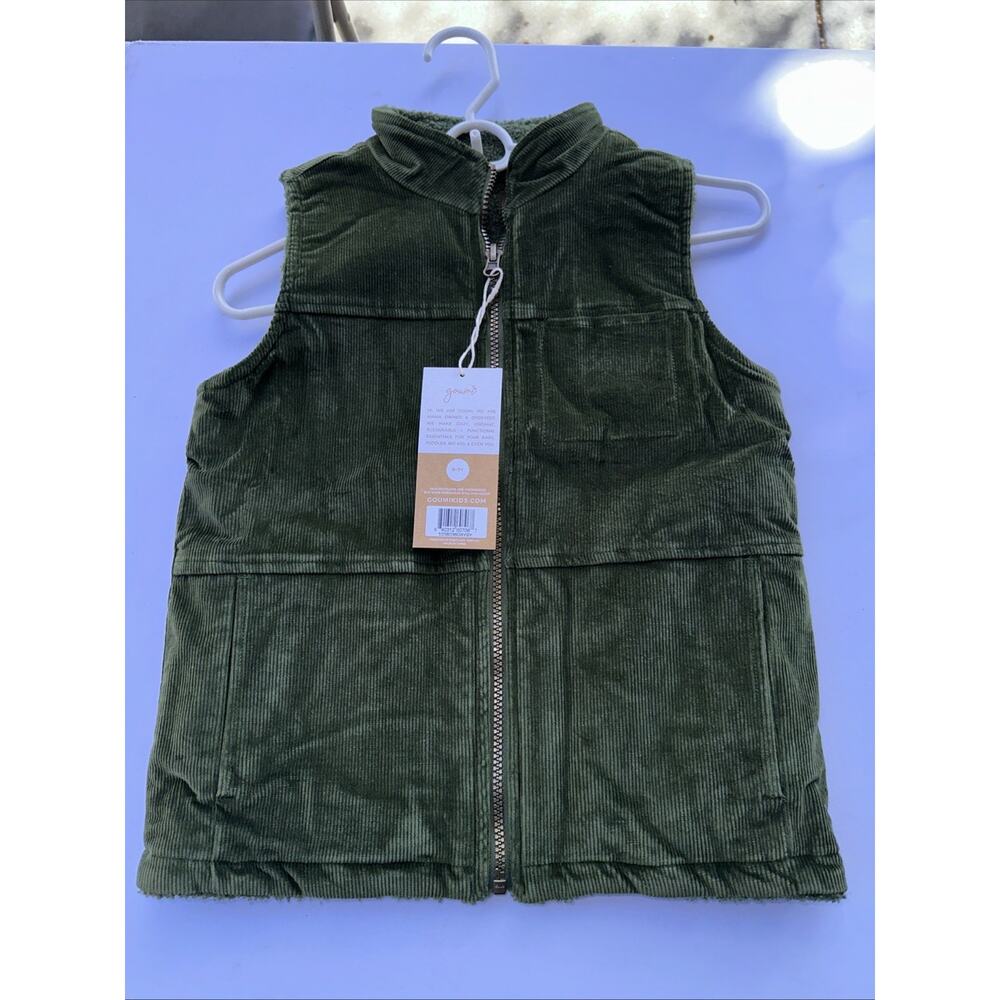 Goumi Kids Winter Soft Green Corduroy Vest Size 10-12 Y Reversible 2 In 1 Vest